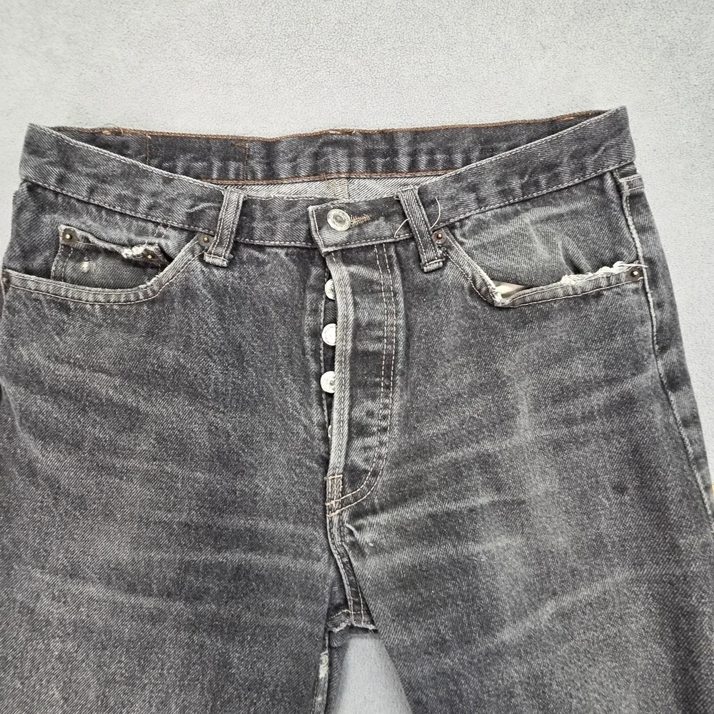 Levis‎ 501 Jeans Mens Gray Charcoal Straight Button Fly Distressed Fits 30x28